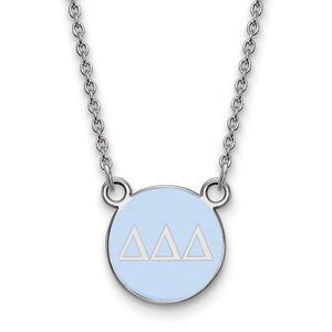 Sterling Silver Delta Delta Delta Small Blue Enamel Disc Necklace